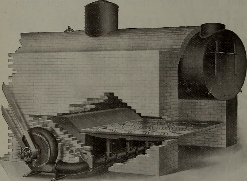 cross-section illustration of a boiler or engine showing intricate details